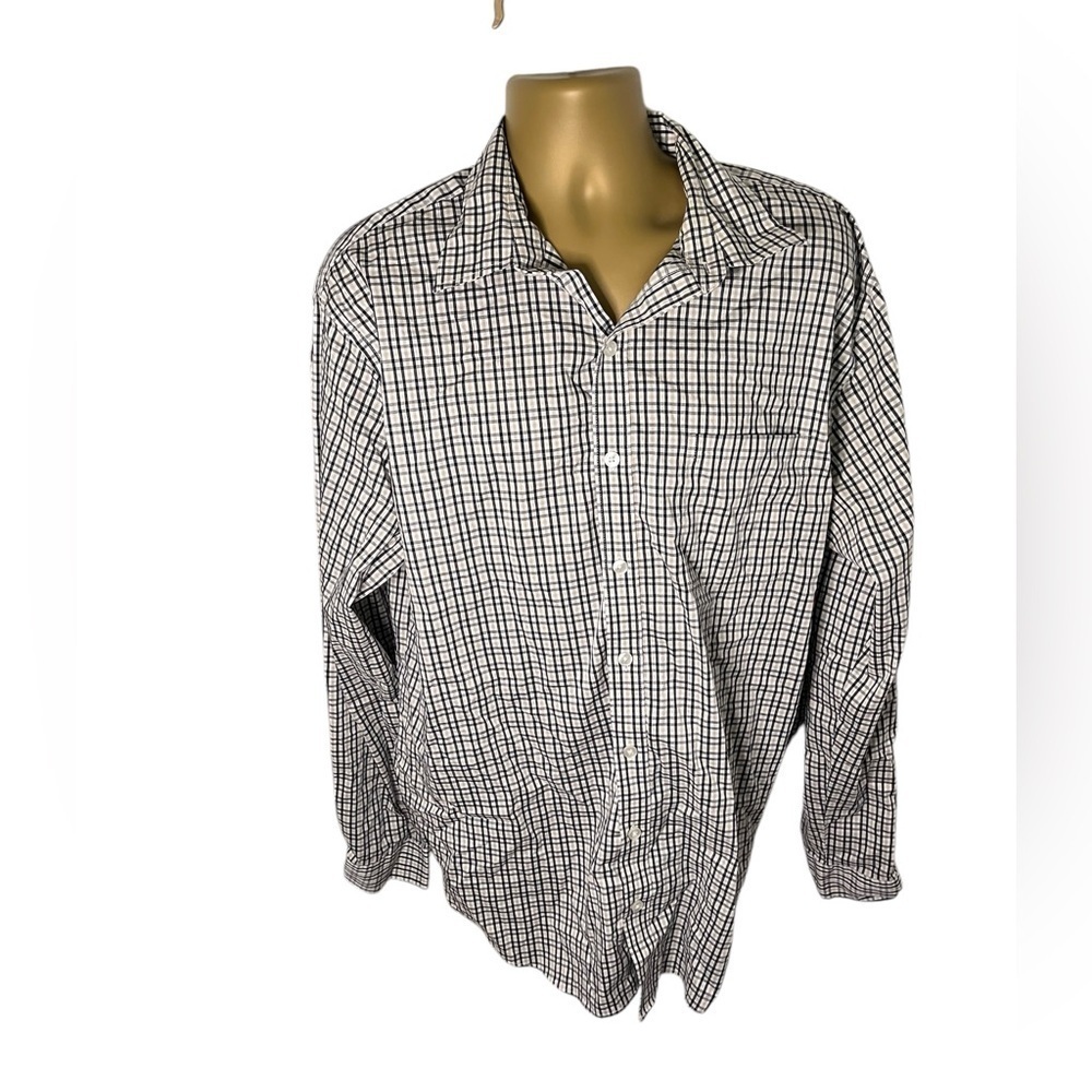 Van Heusen Plaid Button Down Dress Shirt White Combo XXL 17-17.5